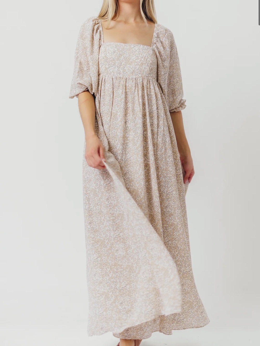 Mona 'Love Story' Maxi Dress in Beige - Bump Friendly